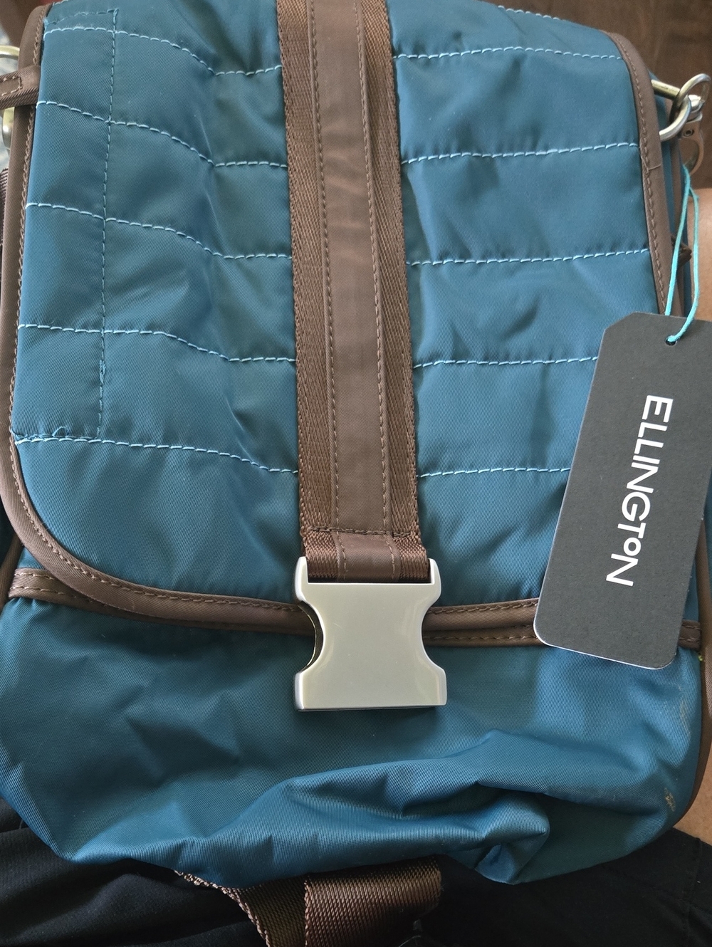 Ellington Annie Sport Teal Blue and Brown Quilted Crossbody Backpack Bag NWT